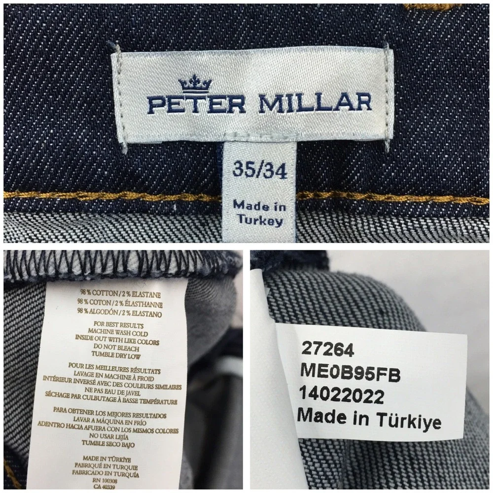 Peter Millar Mens Dark Wash Blue Denim Straight Leg Jeans 35x34